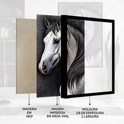 Quadro Decorativo Cavalo Sala Moldura Preta Cx Alta 40x60