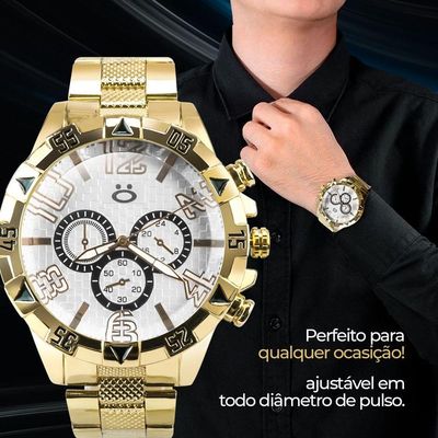 Relogio Masculino Aço Inoxidavel Dourado Prova Dagua Preto Pesado Original Presente Social Analogico