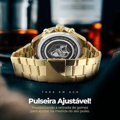 Relogio Masculino Aço Inoxidavel Dourado Prova Dagua Preto Pesado Original Presente Social Analogico