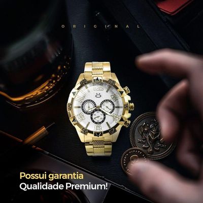 Relogio Masculino Aço Inoxidavel Dourado Prova Dagua Preto Pesado Original Presente Social Analogico