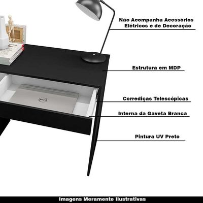 Mesa Escrivaninha 80 cm para Notebook com Gaveta Case MDP Preto - Gran Belo