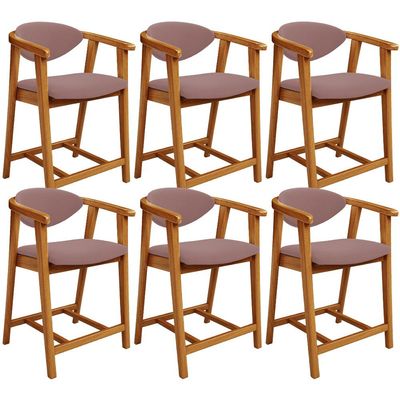 Kit 06 Banquetas Baixa Para Cozinha Sala Jantar Bancada Cecília L02 Suede Rosê - Lyam Decor