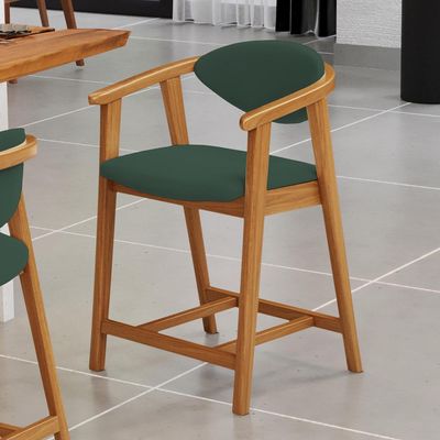 Banqueta Baixa Para Cozinha Sala de Jantar Bancada Cecília L02 Suede Verde Musgo - Lyam Decor