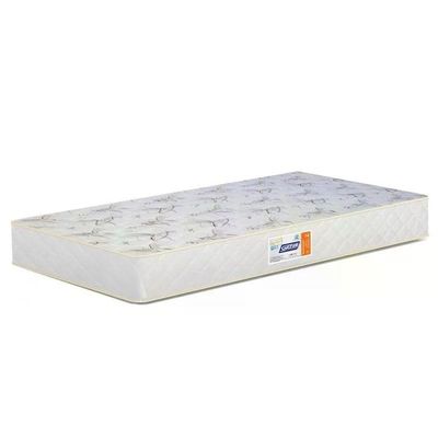 Dormitório Theo 2 Portas, Mesa De Canto Branco Com Pés Madeira Natural E Colchão D18 Reller Móveis Branco