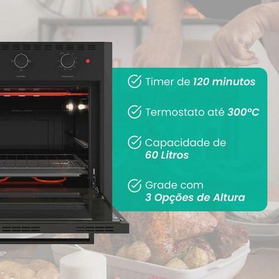 Forno Elétrico Nardelli Embutir 60L Black EB60 - Preto 220V