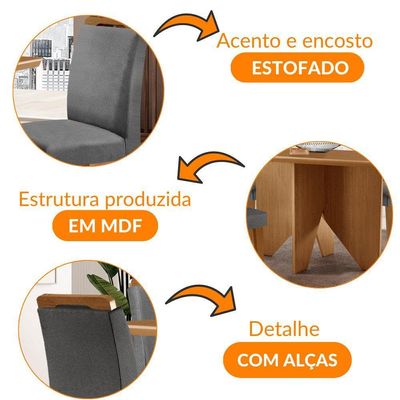 Mesa Evora 120 Mdf Com 4 Cadeiras Athenas Linho Grafite-naturalle-naturalle