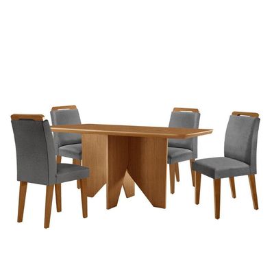 Mesa Evora 120 Mdf Com 4 Cadeiras Athenas Linho Grafite-naturalle-naturalle