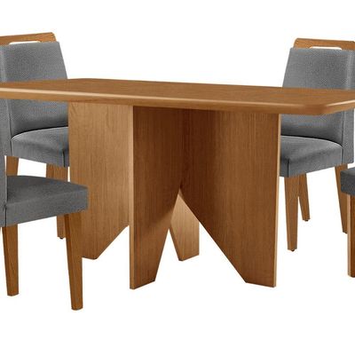 Mesa Evora 120 Mdf Com 4 Cadeiras Athenas Linho Grafite-naturalle-naturalle