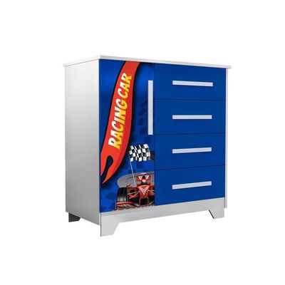 Comoda Infantil Personagens Organizadora 4 Gavetas 1 Porta Azul
