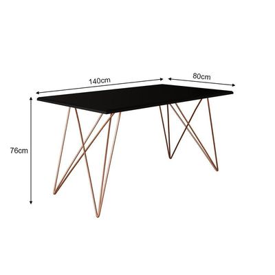 Mesa Jantar Industrial Trama 1,40x0,80m Preta Com 4 Cadeiras Estofadas Vitória Marrom E Cobre Marrom