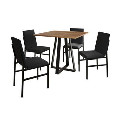 Conjunto De Jantar Mesa Mônaco 90cm Tampo Imbuia Com 4 Cadeiras Estofadas Preto