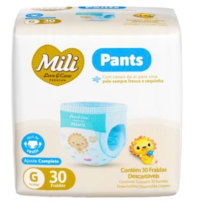 Fralda Descartável Mili Love & Care PREMIUM  PANTS (Tamo G)  cintura elástica 360º - pacote c/ 30