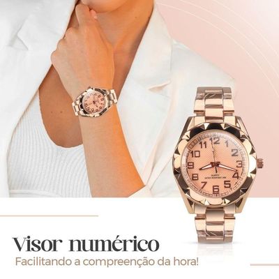 Relogio Feminino Aço Prova Dagua + Caixa + Brincos + Colar Qualidade Premium Original Moda Social