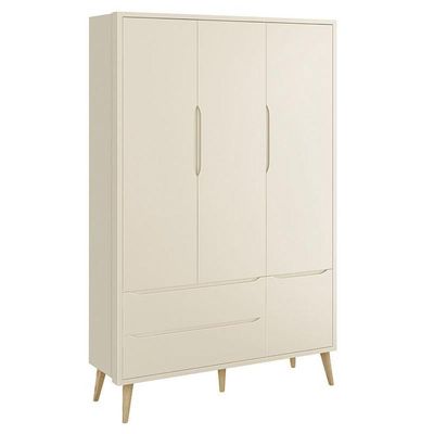 Guarda Roupa Infantil Theo 3 Portas Areia Fosco Com Pés Madeira Natural Reller Móveis Areia Fosco