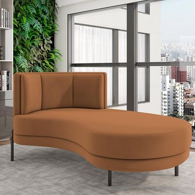 Sofá Chaise Longue Sala de Estar Living Lucca Direito D02 Veludo Terracota C-262 - Lyam Decor