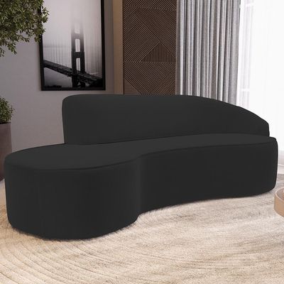Sofá 3 Lugares Curvo Sala de Estar Living Firenze Direito D02 Veludo Preto 180 cm C-300 - Lyam