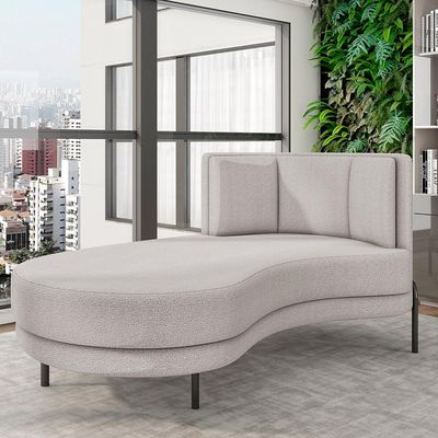 Sofá Chaise Longue Sala de Estar Living Lucca Esquerdo D02 Bouclê Bege B-62 - Lyam Decor
