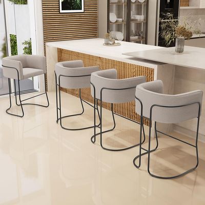 Kit 03 Banquetas Baixa Base de Aço Preto Betina D02 Bouclê Creme B-54 - Lyam Decor