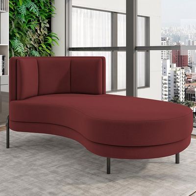 Sofá Chaise Longue Sala de Estar Living Lucca Direito D02 Veludo Marsala C-278 - Lyam Decor