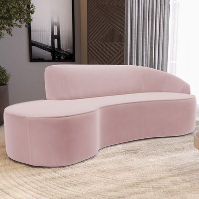 Sofá 3 Lugares Curvo Sala de Estar Living Firenze Direito D02 Veludo Rosê 180 cm C-305 - Lyam