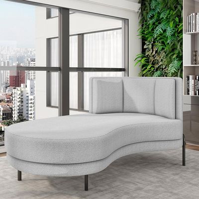 Sofá Chaise Longue Sala de Estar Living Lucca Esquerdo D02 Bouclê Cinza B-56 - Lyam Decor