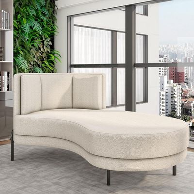 Sofá Chaise Longue Sala de Estar Living Lucca Direito D02 Bouclê Creme B-54 - Lyam Decor