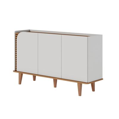 Buffet Decorativo Sala de Jantar Versátil Village 1,36cm Pés de Madeira Off-White/ Freijó G73 - Gran Belo