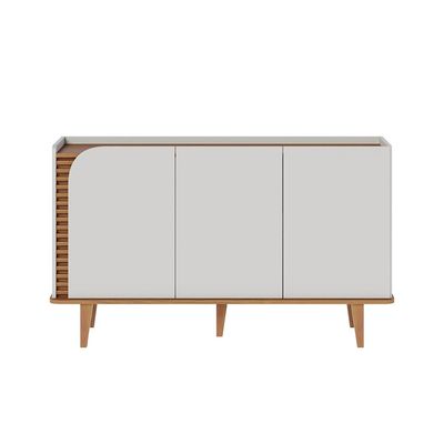 Buffet Decorativo Sala de Jantar Versátil Village 1,36cm Pés de Madeira Off-White/ Freijó G73 - Gran Belo