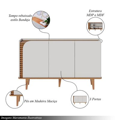 Buffet Decorativo Sala de Jantar Versátil Village 1,36cm Pés de Madeira Off-White/ Freijó G73 - Gran Belo