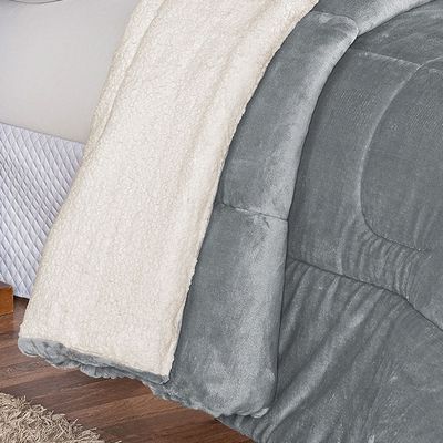 Coberdrom Apollo Queen Sherpa Pele de Carneiro + Manta Flannel 1 Peça - Cinza