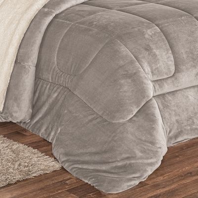 Coberdrom Apollo Solteiro Sherpa Manta Flannel Toque Lã de Carneiro 1 Peça - Cinza