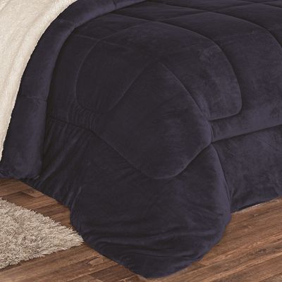Coberdrom Apollo Solteiro Sherpa Manta Flannel Toque Lã de Carneiro 1 Peça - Azul Marinho