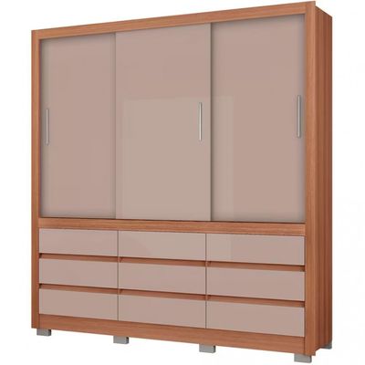Guarda-Roupa Bartira Arezzo com 3 Portas e 9 Gavetas Avelã/Cappuccino