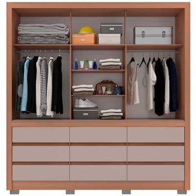 Guarda-Roupa Bartira Arezzo com 3 Portas e 9 Gavetas Avelã/Cappuccino
