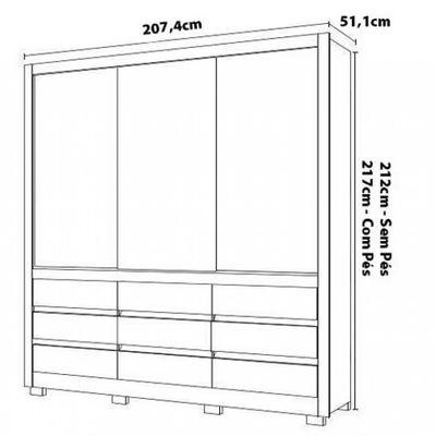 Guarda-Roupa Bartira Arezzo com 3 Portas e 9 Gavetas Avelã/Cappuccino