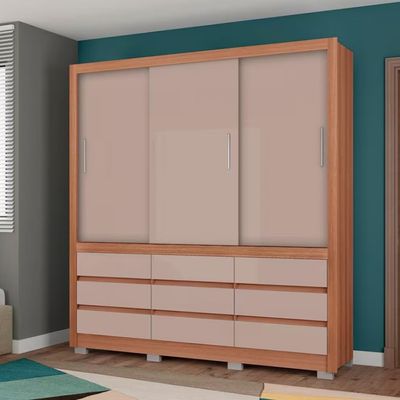 Guarda-Roupa Bartira Arezzo com 3 Portas e 9 Gavetas Avelã/Cappuccino