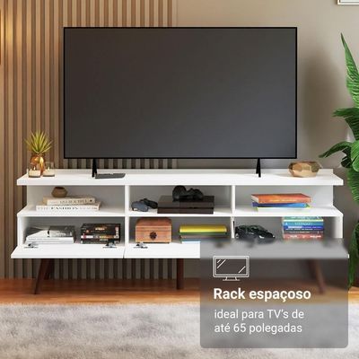Rack Para Tv Até 65 Polegadas Com Pés Retro Branco Londres Madesa Branco