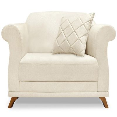 Poltrona Decorativa Retro Polo Com Almofada Linho Natural Ezz Natural