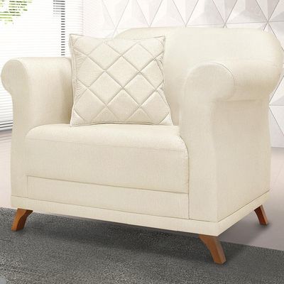 Poltrona Decorativa Retro Polo Com Almofada Linho Natural Ezz Natural