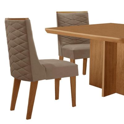 Mesa Olimpia 90 Mdf Canto Copo E Com 4 Cadeiras Safira Veludo Capuccino/naturalle/naturalle