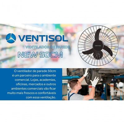 Ventilador De Parede Ventisol Oscilante 3 Pás Premium Preto 50cm Bivolt