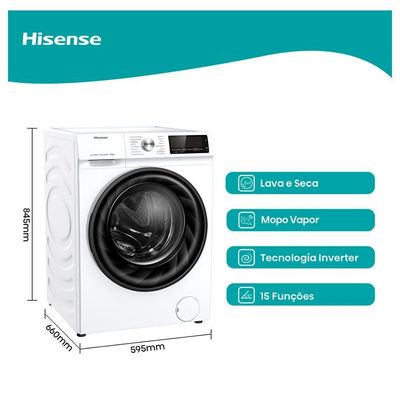 Lava E Seca 13kg Hisense Branca Com 13 Programas De Lavagem Steam Wi-fi WD3S13 Branco 110V