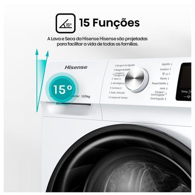 Lava E Seca 13kg Hisense Branca Com 13 Programas De Lavagem Steam Wi-fi WD3S13 Branco 110V