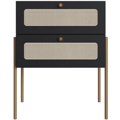 Cabeceira Casal Queen 160cm e 2 Mesas Laterais 2 Gavetas Industrial Indy A03 Nero - Lyam Decor