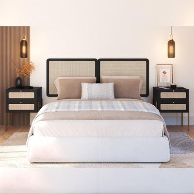 Cabeceira Casal Queen 160cm e 2 Mesas Laterais 2 Gavetas Industrial Indy A03 Nero - Lyam Decor