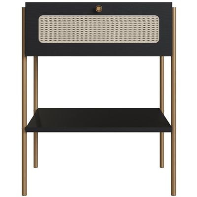 Cabeceira Solteiro 90cm e 1 Mesa Lateral 1 Gaveta Industrial Indy A03 Nero - Lyam Decor