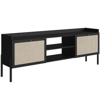 Rack Para Sala de Estar TV 65 Pol 183cm Pés Madeira Moss A03 Nero Preto - Lyam Decor