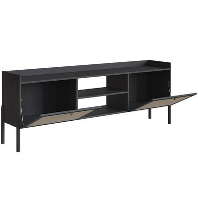 Rack Para Sala de Estar TV 65 Pol 183cm Pés Madeira Moss A03 Nero Preto - Lyam Decor