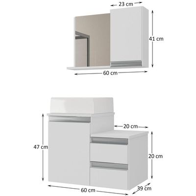 Conjunto Gabinete Banheiro Cross 60 (gabinete+espelheira+cuba) Branco Inteiro