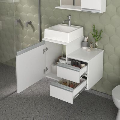 Conjunto Gabinete Banheiro Cross 60 (gabinete+espelheira+cuba) Branco Inteiro
